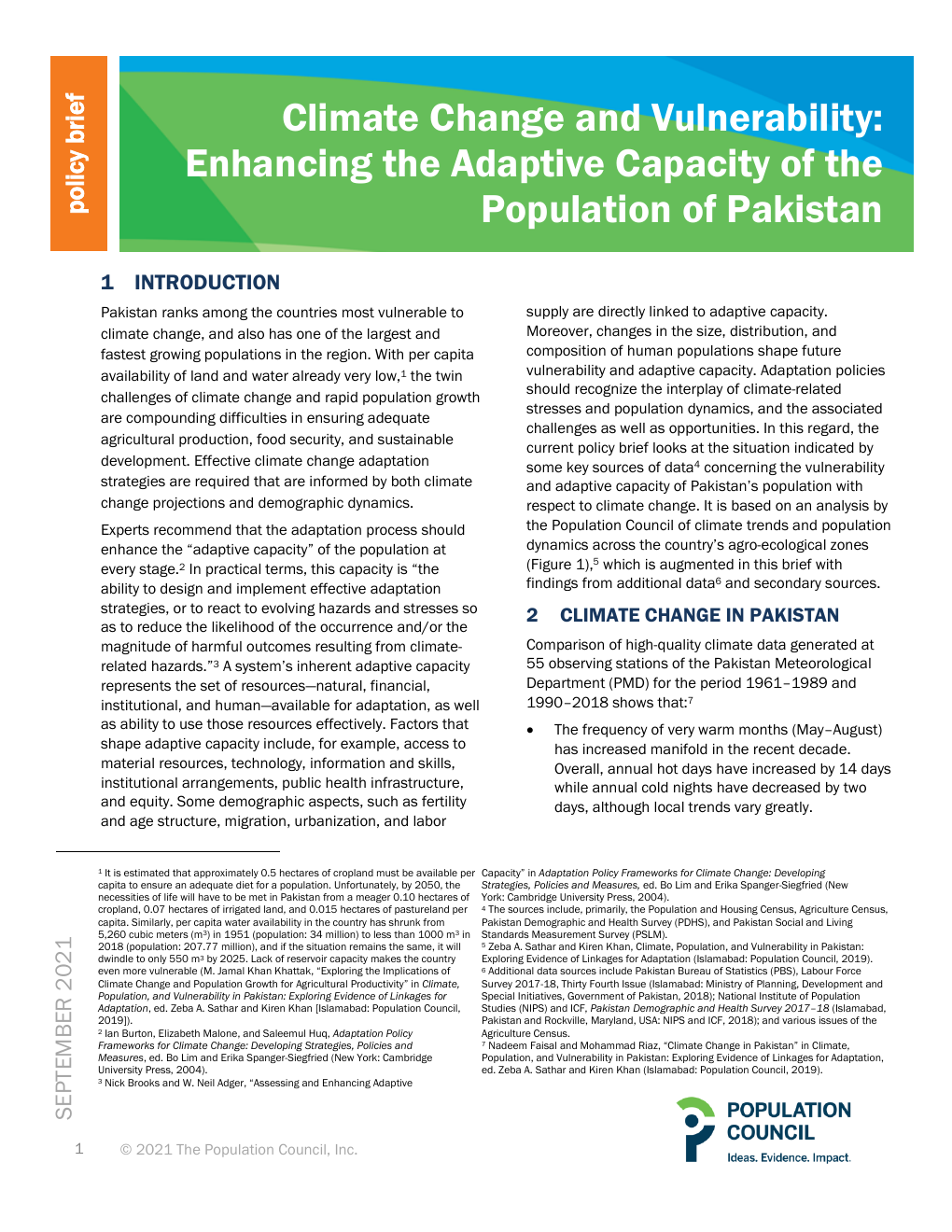 Climate Change and Vulnerability: Enhancing the Adaptive Capacity of the Population of Pakistan cover